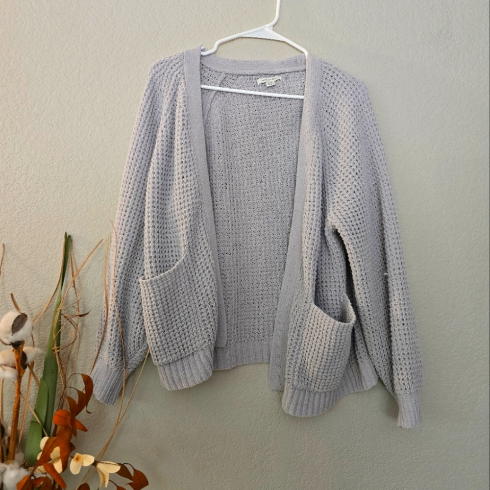 Women's American Eagle Gray Sweater Cardigan Chenille